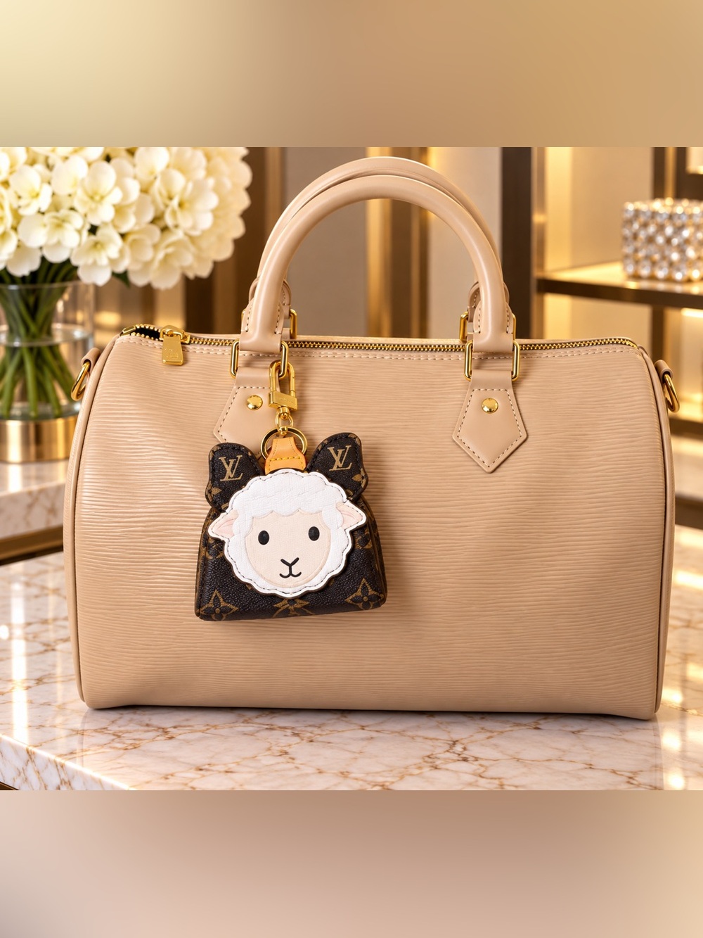 Fashion sheep monogram brown keychain airport case key holder
